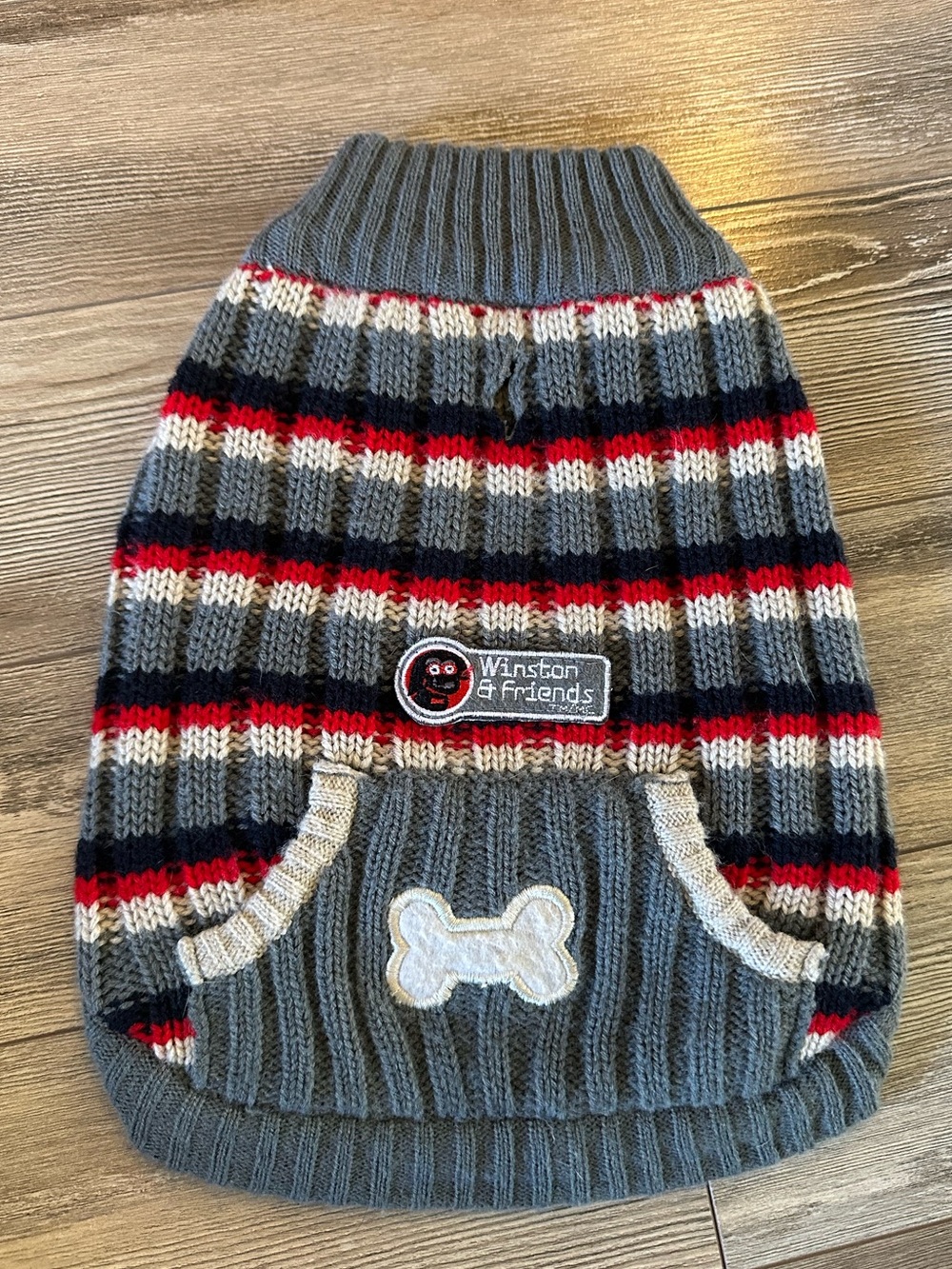 Grey Striped Knit Dog Sweater